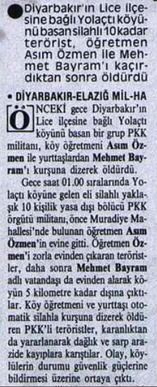 Pkk ilkokul öğretmeni Asım Özden ve köy imamı Mehmet Bayram'ı katletti