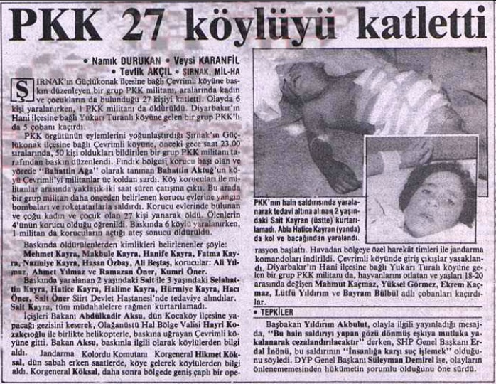 şırnak güçlükonak çevrimli köyü katliamı
