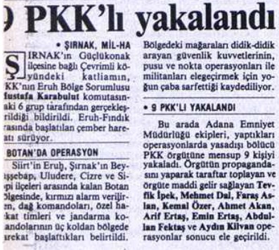 pkk vahşeti çevrimli köyü katliamı
